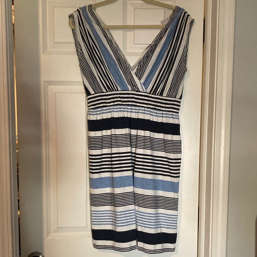 beachlunchlounge Striped V-Neck Dress in Blue, White & Black